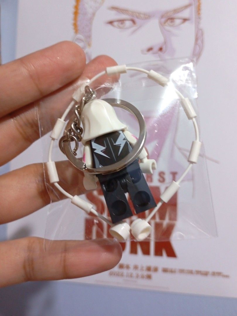 Lego Ghost-Spider Gwen Stacy mini figure keychain (Category: Character Goods) located in Quezon City. Submitted by ana-chan (Listing ID 1403960495, Image 3). Description: Lego Spider-Gwen keychain is a must-have for any Marvel fan! It features a detailed Spider-Gwen minifigure attached to a keyring. The keychain also includes a white, circular design. Perfect for adding a touch of superhero flair to your keys, bag, or backpack..