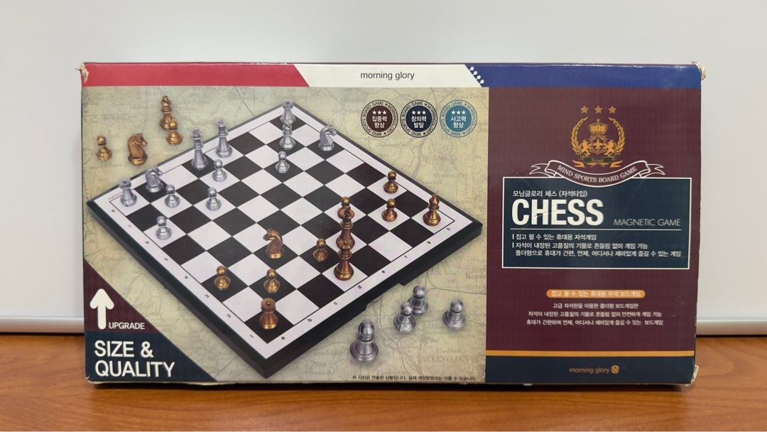 Morning Glory Magnetic Chess set (Category: Board Games & Puzzles) located in Binangonan. Submitted by c_r_i_s (Listing ID 1403992931, Image 2). Description: Morning Glory Magnetic Chess set Portable, foldable board game designed for easy travel and storage. The set features magnetic pieces that keep them securely in place during play. The board folds to become a storage compartment for the pieces. In excellent condition In mint condition.