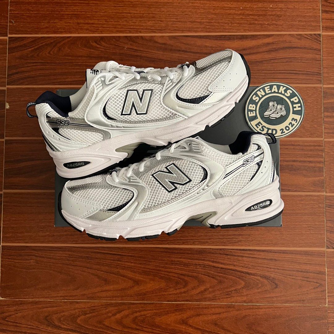 New Balance 530 "White Silver Navy" (Category: Sneakers) located in Dasmarinas. Submitted by ebsneaksph (Listing ID 1403839322, Image 1). Description: WTS NB 530 "White Silver Navy" 9US M ₱5,000 + sf Brandnew | Complete | Original 📍Cavite ✅Meetup/Shipping ✅Unli vouch/Videocall 📊EB Sneaks PH.