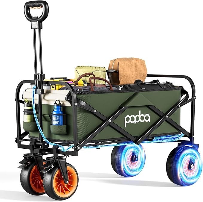 Padba Folding Wagon with LED Wheels (Category: Everything Else Others) located in Manila. Submitted by bluejayd (Listing ID 1403887632, Image 1). Description: Padba folding wagon is perfect for outdoor adventures. It features a sturdy black frame and a green fabric body. The wagon includes a handle for easy pulling and has built-in cup holders. The wheels have LED lights for added visibility. Slightly used.