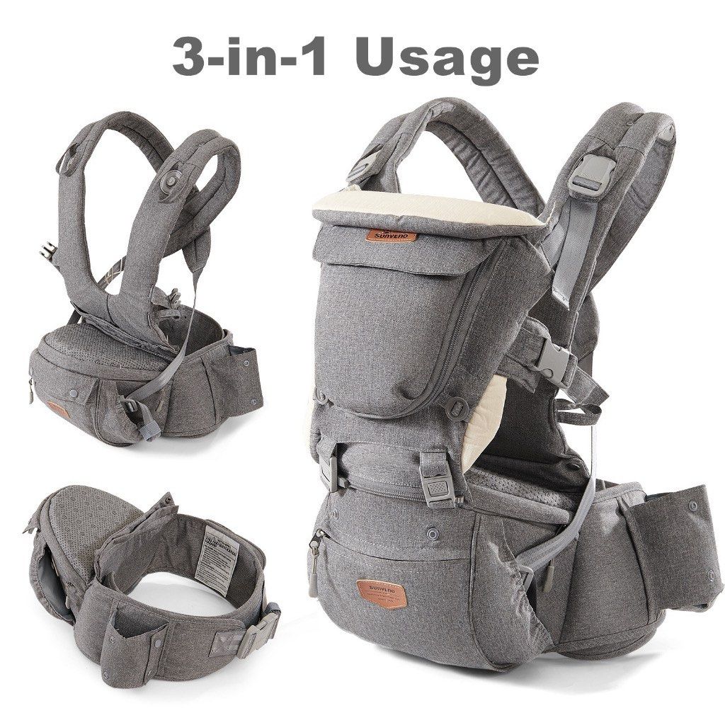 Sunveno Baby Hipseat Carrier (Category: Carriers & Slings) located in Baguio. Submitted by goldenowl_cd46d7 (Listing ID 1398427921, Image 3). Description: - Color gray -Ergonomic design - Crossing strap for added shoulder support - Ideal for solo caregivers - with box Bought for 2K+.