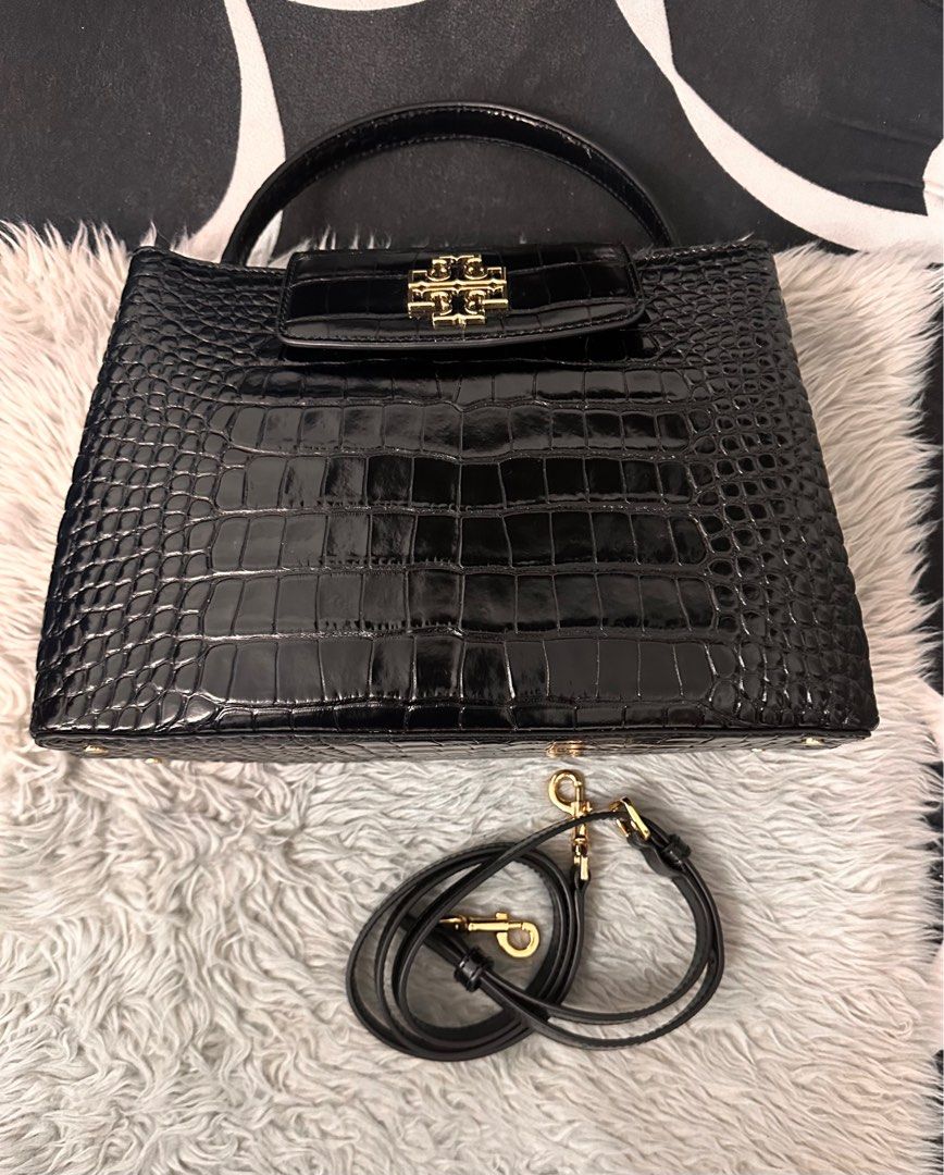 Tory Burch Black Crocodile Embossed Handbag (Category: Luxury Bags & Wallets) located in Las Pinas. Submitted by masterjac (Listing ID 1403955325, Image 1). Description: Bought in the U.S. Used once then stored. Rfs: decluttering Sf: c/o buyer Location: bacoor cavite or filinvest Alabang.