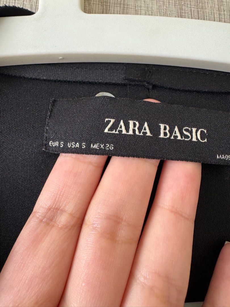 Zara Basic Black Jacket - (Category: Coats, Jackets and Outerwear) located in Singapore. Submitted by bellyaly (Listing ID 1403830934, Image 2). Description: - Zara Basic Faux Suede black jacket - Size S - Unworn - Open front design - Tie details - Perfect for layering.