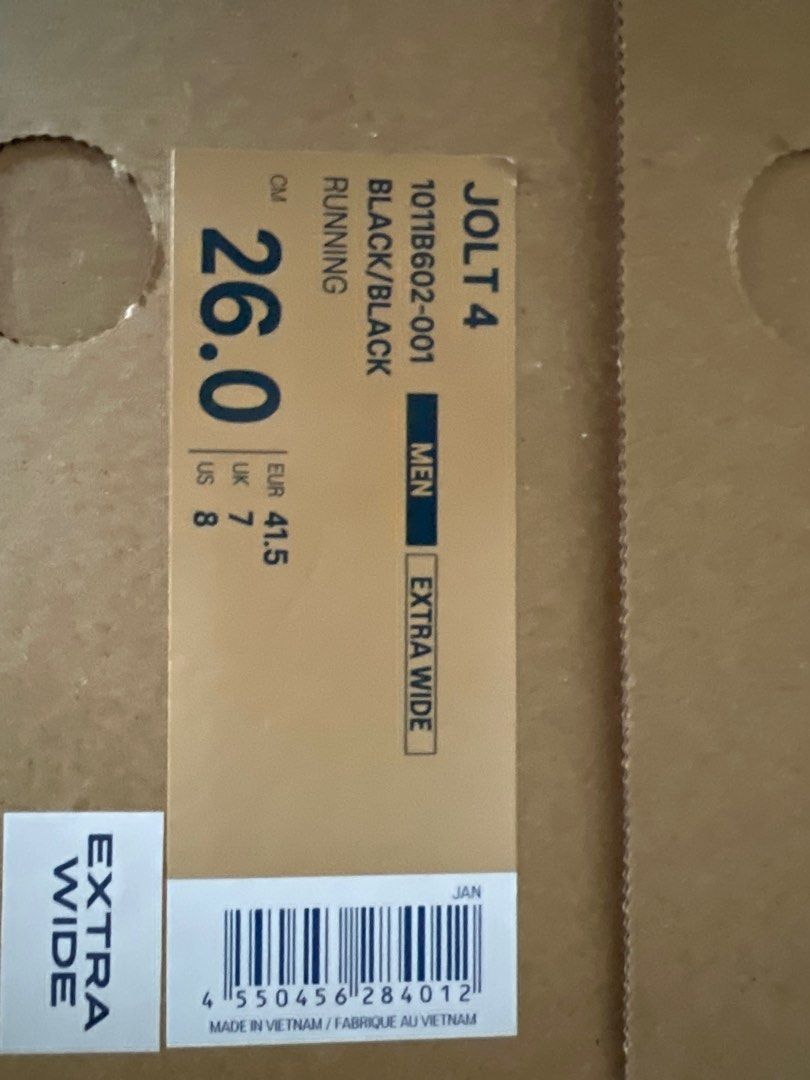 Asics Jolt 4 Black Running Shoes - Men's US 8 (Category: Sneakers) located in Singapore. Submitted by eatalot88 (Listing ID 1404041262, Image 1). Description: Brand new Asics Jolt 4 running shoes in black. Men's US size 8, EUR 41.5. Extra wide fit. Never worn, still in the original box. Perfect for running or everyday wear. Made in Vietnam..