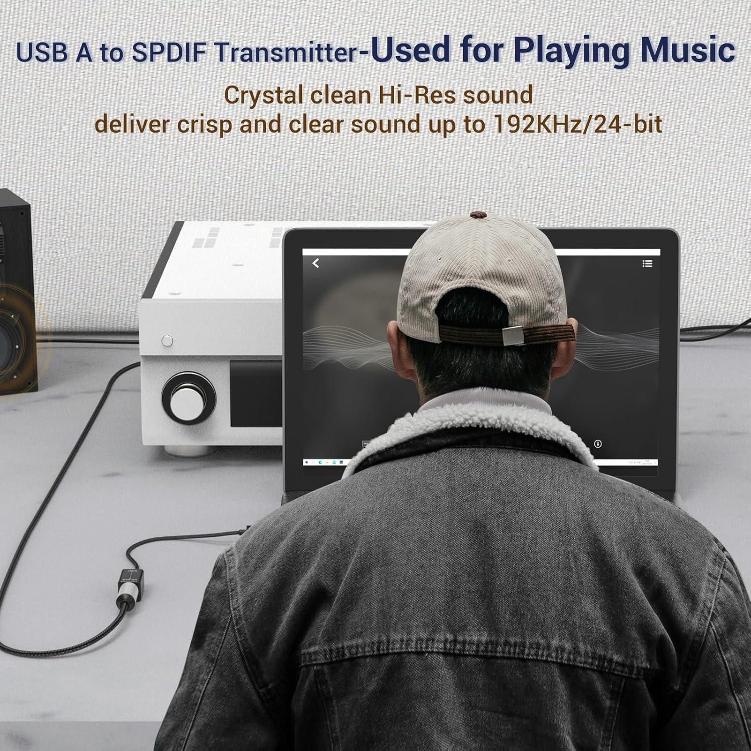 Cubilux USB A to TOSLINK Optical Audio Adapter, Unidirectional USB Type ...