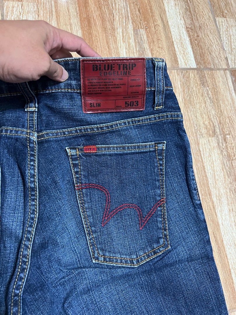 Edwin 503 Slim Jeans (Category: Jeans) located in Antipolo. Submitted by its.okay.to.thrift (Listing ID 1404121159, Image 3). Description: Edwin 503 Slim Jeans Size: 31 Waist (other measurements pls check photos) Condition: Great condition MOP: GCash / BPI SHIPPING: LBC / Lalamove / J&T Pleaaase: ✅ Manage your expectations as these are second hand items. ✅ Actual color may vary due to lighting, your phone screen resolution, & camera settings used