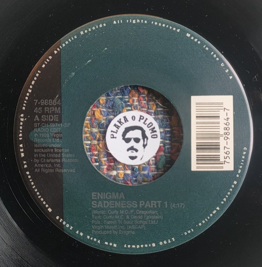 Enigma - Sadeness Part 1 7" Vinyl Record (Category: Vinyls) located in Quezon City. Submitted by plaka.o.plomo (Listing ID 1404019175, Image 1). Description: Artist(s) : Enigma Song(s) : Sadeness Part 1 Year : 1990 Media : VG+ Color : Black Sleeve : Gen No. : 1x Vinyl Size : 7" RPM : 45 Country : US Catalog No. : 7-98864 Tracklist : - Side A 1. Sadeness Part 1 (Radio Edit) - Side B 1. Sadeness Part 1 (Meditation Mix) Notes : Clean record labels. 