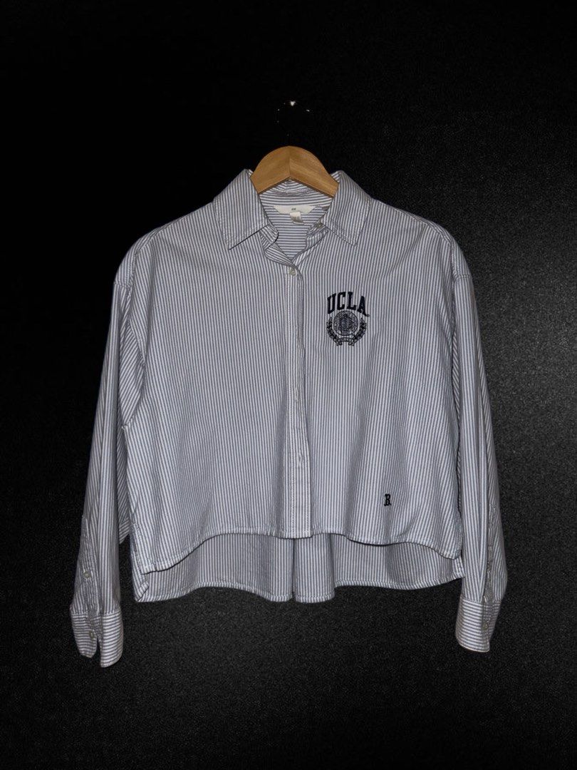 H&M UCLA Cropped Striped Button-Down - XS on tag (Category: Longsleeves) located in Hermosa. Submitted by xonarchive (Listing ID 1404163729, Image 1). Description: .
