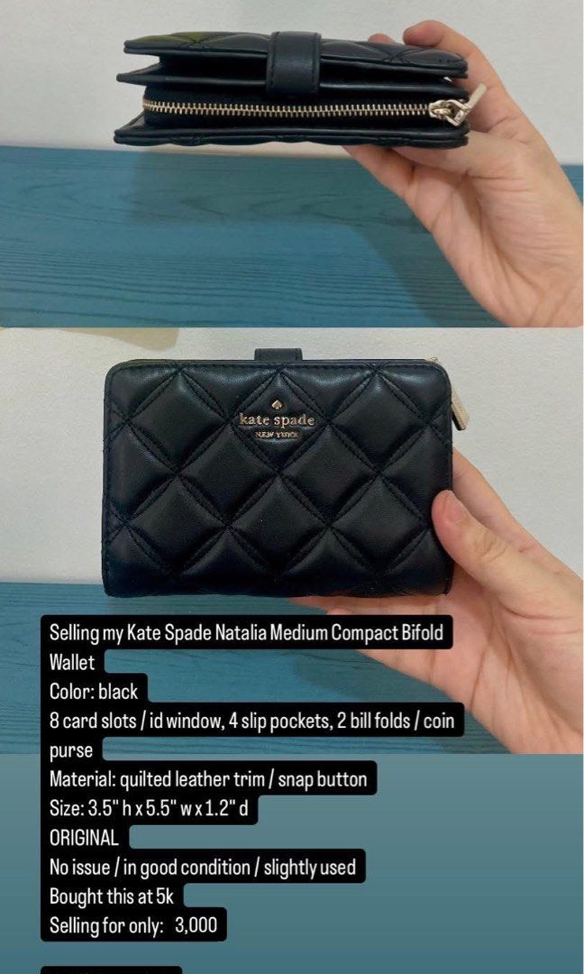 Kate Spade Natalia Bifold Wallet (Category: Luxury Bags & Wallets) located in Lucena. Submitted by mademoisellemd (Listing ID 1404163783, Image 1). Description: Genuine calf leather No flaws Normal signs of usage but very minimal.