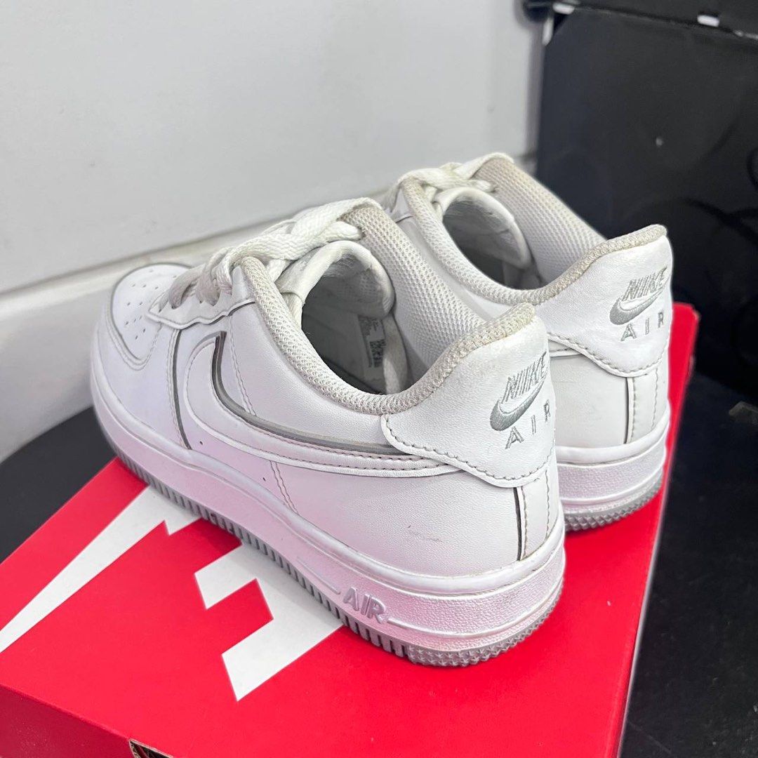 Nike Air Force 1 Low White Wolf Grey Sole GS (Category: Sneakers) located in Manila. Submitted by rvpatoothie (Listing ID 1404121405, Image 3). Description: - Nike Air Force 1 Low - White Grey Sole colorway - Size: 4Y / EUR 36 - Style Code: DX5805-100 - Includes Nike box - Minor wear on soles Guaranteed Original. Used but not abused. Bought from Nike App. RFS: Decluttering and Downsizing .