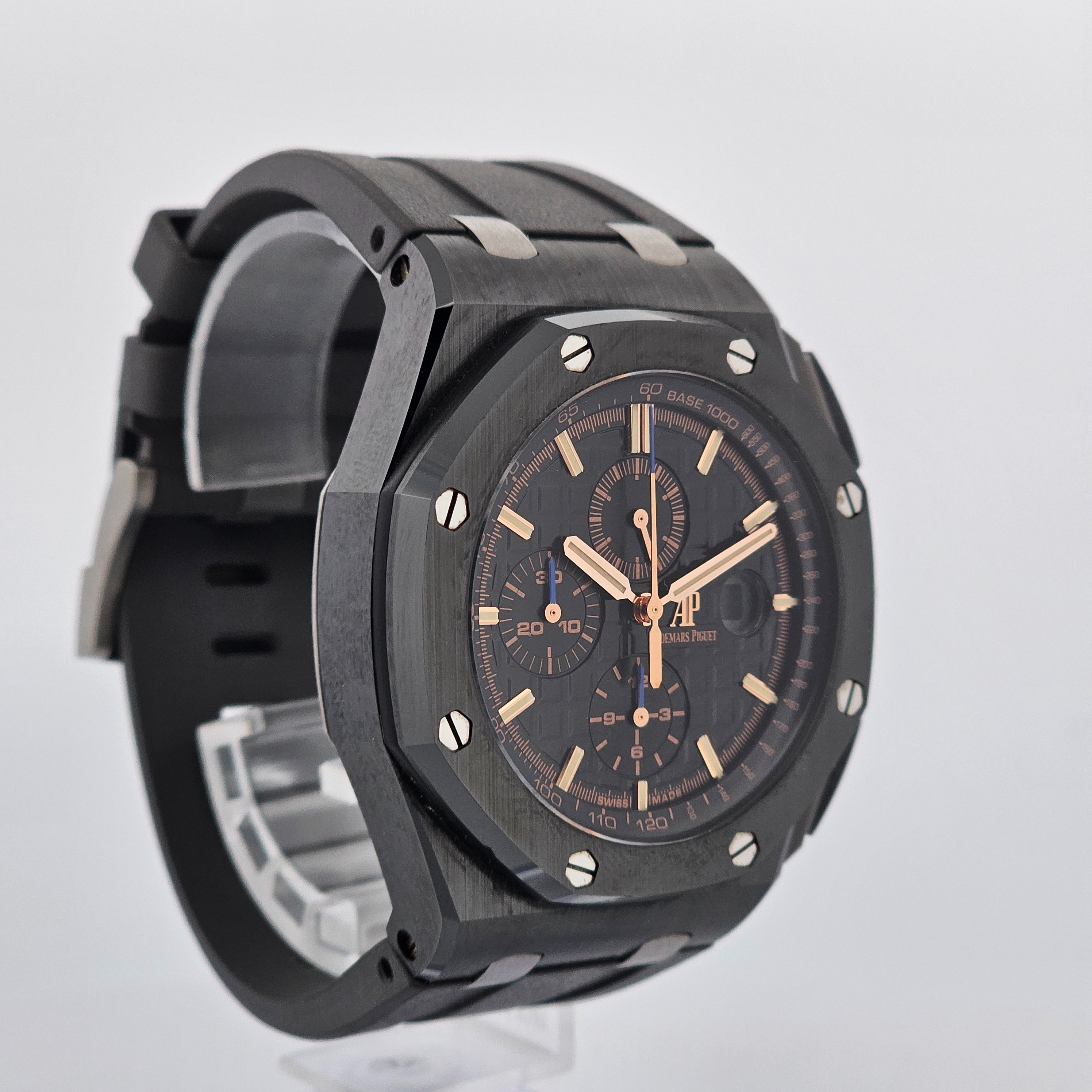 Audemars Piguet Royal Oak Offshore Chronograph 26405CE.OO.A002CA.02 44mm (Category: Watches) located in Singapore. Submitted by watchbanka.deer (Listing ID 1404274586, Image 1). Description: Watch Condition: Very Good Warranty Year: 2017 Diameter: 44mm Movement: Automatic Case Material: Ceramics Dial Color: Black Accessories: Original Box and Documents No Exchange Thank You Want to see more watches we have please follow us on: Website: https://ww