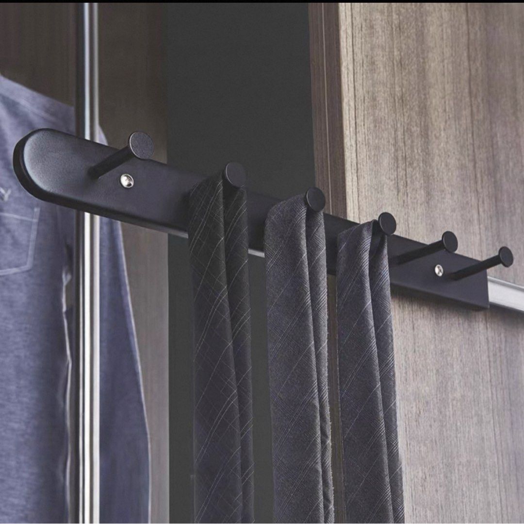 Pull Out Hook Rack Black Pull-Out Wardrobe Hook Rack (500mm), Furniture & Home Living ...