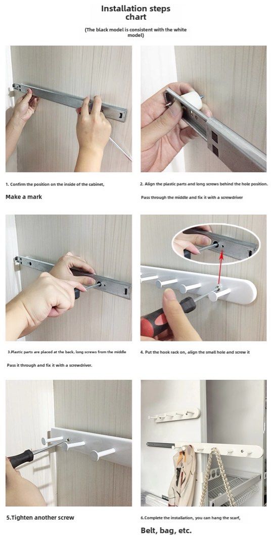 Pull Out Hook Rack Black Pull-Out Wardrobe Hook Rack (500mm), Furniture & Home Living ...
