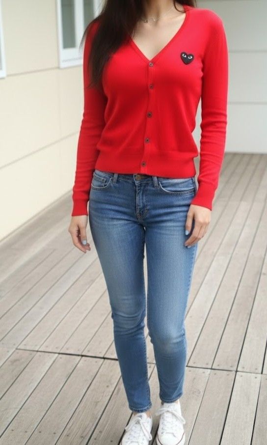 Comme des Garcons Play Red Cardigan ( small to medium) (Category: Coats, Jackets and Outerwear) located in Arayat. Submitted by keenwolf-a7b5 (Listing ID 1401487643, Image 2). Description: - Comme des Garcons Play cardigan - Red color - Features iconic black heart logo - V-neck design - Button closure - Made in Japan - Small to medium -Dimes 18.5 x 24 .