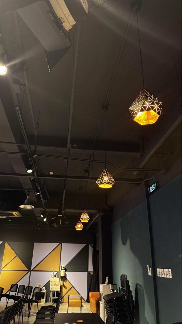 Geometric Diamond Metal Pendant Light Lamp (Category: Lighting) located in Antipolo. Submitted by thriftmanilaxx (Listing ID 1404224910, Image 3). Description: FOR SALE: DIAMOND SHAPE PENDANT LIGHTS - Modern industrial/geometrical shape metal frame design - Charcoal black exterior color and chrome interior color - With single-bulb, warm-white LED light ✴️ Item is in very good condition like new from office/studio pull-out. ✴️ 4pcs available 📍Pic
