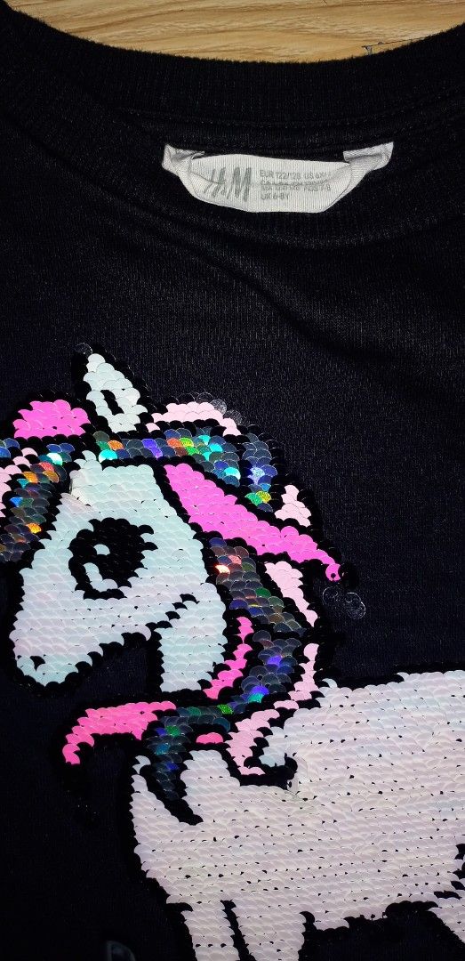 H&M Black Sweater Two way Unicorn Sequins Design (Category: Babies & Kids Fashion) located in Paranaque City. Submitted by hayleyspl (Listing ID 1404288002, Image 2). Description: For girls 6-8 years old..
