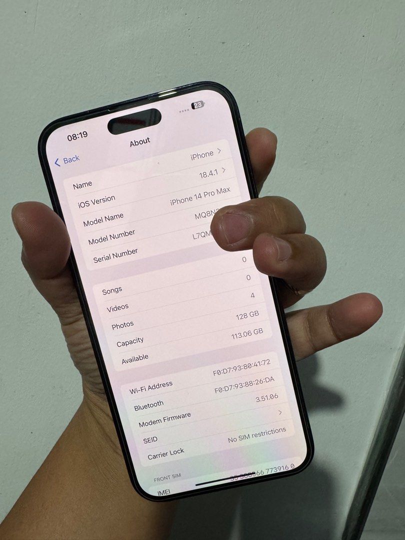 iPhone 14 Promax 128gb (Category: iPhone 14 Series) located in San Juan City. Submitted by wainefreygadgetshop (Listing ID 1404355609, Image 2). Description: iPhone 14 Promax 128 F.U (ESIM ONLY) (Search nyo nalang full specs) US VARIANT ESIM USE ALL GOODS AT WORKING N0 HIDDEN ISSUE MAY TRUE TONE MAY FACE I.D CAMERA SOBRANG LINAW 100% BATTERY SOBRANG KONAT MAKINIS PEDE SA MAARTE BAWAL SA NAG IINARTE! *AGAIN,ESIM ONLY ! For fast transaction call/te