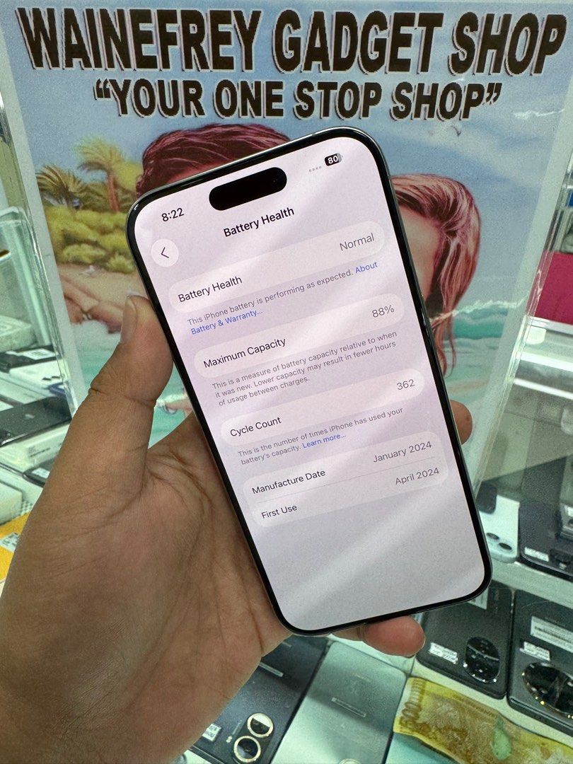 iPhone 15 Pro 128gb (SMART-LOCKED) (Category: iPhone 15 Series) located in San Juan City. Submitted by wainefreygadgetshop (Listing ID 1404250368, Image 3). Description: iPhone 15 Pro 128gb (SMART-LOCKED) ALL GOODS AT WORKING MAY FACE I.D MAY TRUE TONE SMOOTH PADIN 88% BATTERY HEALTH CAMERA MALINAW PEDE PANG BACK UP PHONE Test to sawa bago bayaran SEARCH NYO NALANG FULL SPECS PEDE SA MAARTE BAWAL SA NAG IINARTE MAGBASA KA MUNA BAGO KA MAG REACT !