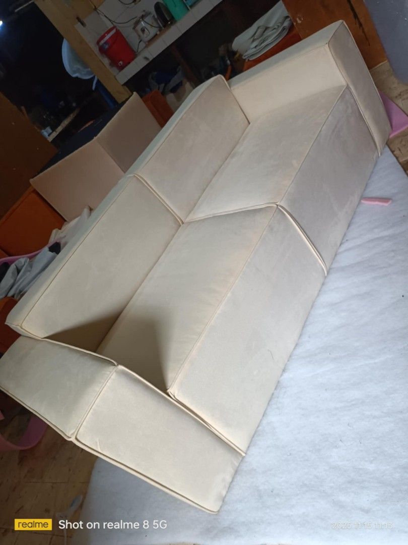 Onhand couch (Category: Sofas) located in Marikina City. Submitted by joannarciso175 (Listing ID 1404258581, Image 3). Description: onhand couch cover with misha eggnog (cream) 85x35 inch uratex poam ...