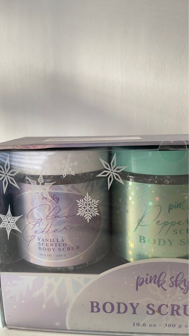 Pink Sky Body Scrub Set (Category: Bath) located in Batangas. Submitted by prebyams (Listing ID 1404197260, Image 2). Description: Pink Sky Body Scrub Set (300g each). Gifted from Canada. Unused, unopened and brand new. Can also be a gift kasi sealed pa. Scents are vanilla, peppermint and lavender. Can be shared also sa family if bet. RFS: preggy Helping Tags: #pinksky #bodyscrub #bodyexfoliatior #scented #bathcare #bodycare NOT #lush #bathandbod