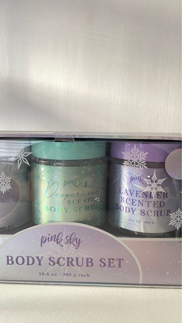 Pink Sky Body Scrub Set (Category: Bath) located in Batangas. Submitted by prebyams (Listing ID 1404197260, Image 3). Description: Pink Sky Body Scrub Set (300g each). Gifted from Canada. Unused, unopened and brand new. Can also be a gift kasi sealed pa. Scents are vanilla, peppermint and lavender. Can be shared also sa family if bet. RFS: preggy Helping Tags: #pinksky #bodyscrub #bodyexfoliatior #scented #bathcare #bodycare NOT #lush #bathandbod