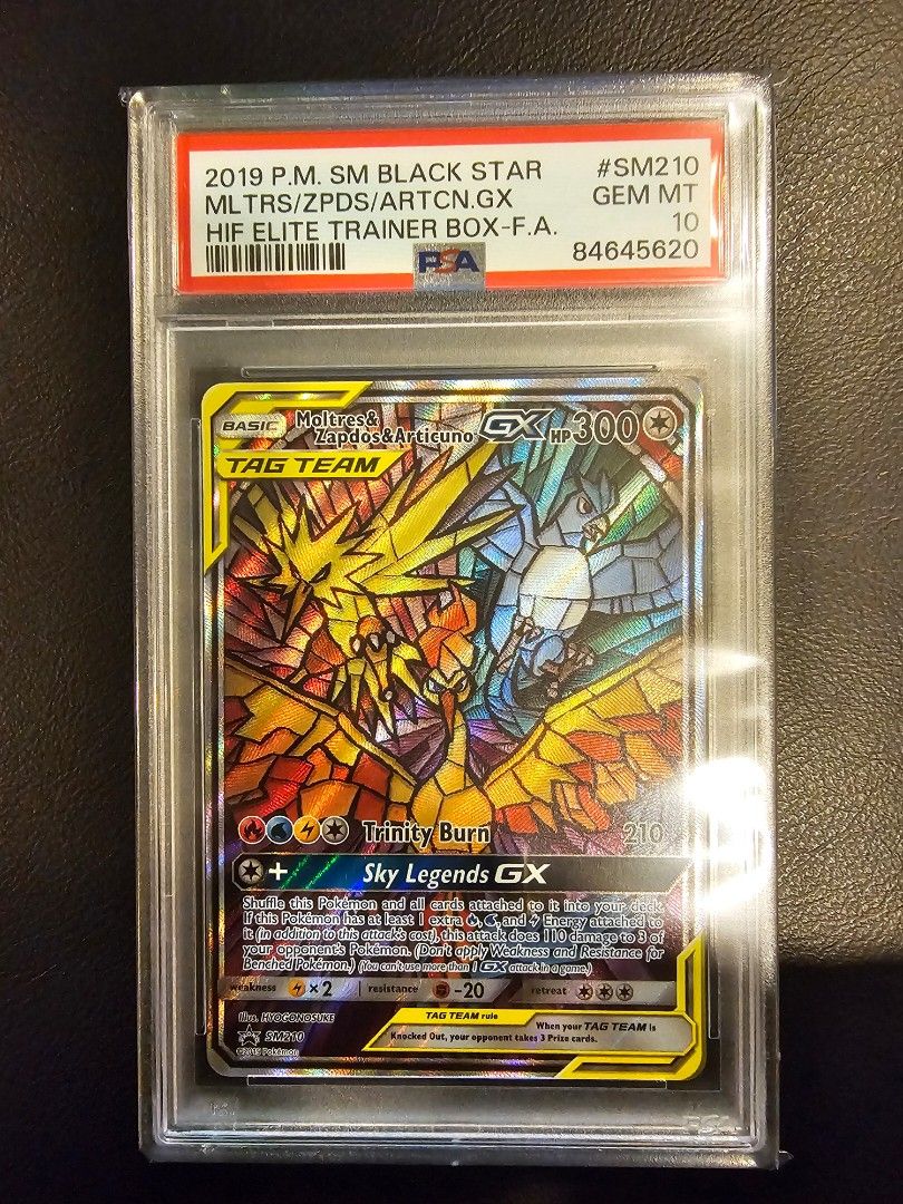 PSA 10 Moltres Zapdos Articuno GX SM210 Pokemon Hidden Fates Stained psa-10-moltres-zapdos-articuno-gx-sm210-pokemon-hidden-fates-stained