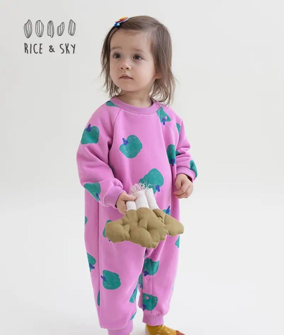 Rice & Sky Baby Warm Bodysuit (Category: Babies & Kids Fashion) located in San Juan City. Submitted by ptrcia_ (Listing ID 1404222270, Image 1). Description: - Adorable pink baby onesie - Features a fun teal pepper print - Long sleeves for added warmth - Convenient snap closure for easy changes - Made from soft, comfortable fabric - Round neckline - Ribbed cuffs on sleeves and legs - Originally bought for ₱1,375.00 - RFS: Too big for my 10month o