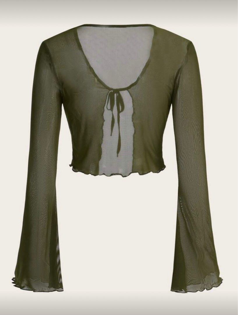 SHEIN ICON Tie Front Lettuce Trim Mesh Top (Category: Blouses) located in Quezon City. Submitted by ghostcookie (Listing ID 1404283980, Image 2). Description: • size large • used once.