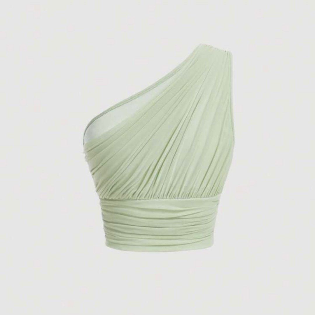 SHEIN MOD One Shoulder Ruched Crop Top Blouse (Category: Sleeveless) located in Quezon City. Submitted by ghostcookie (Listing ID 1404282529, Image 2). Description: • size large • used once .
