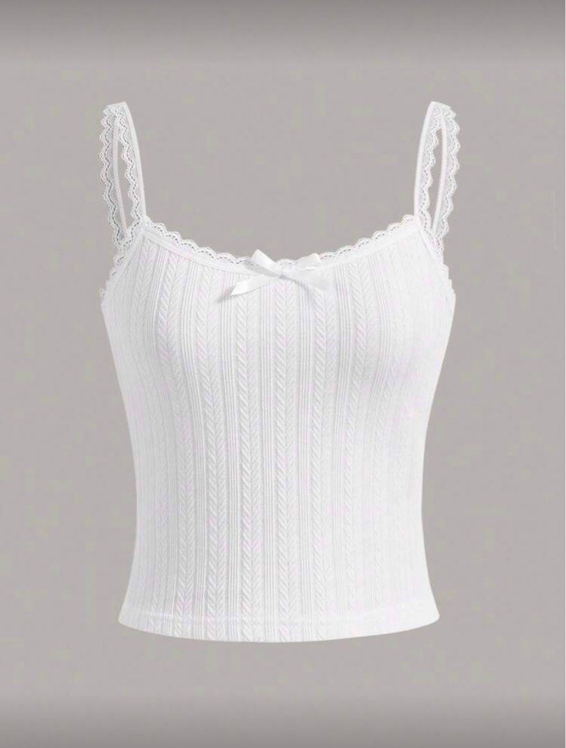 SHEIN White Lace Trimmed Cami Top (Category: Sleeveless) located in Quezon City. Submitted by ghostcookie (Listing ID 1404285748, Image 1). Description: • size large • no tag but I have not used it :>> .