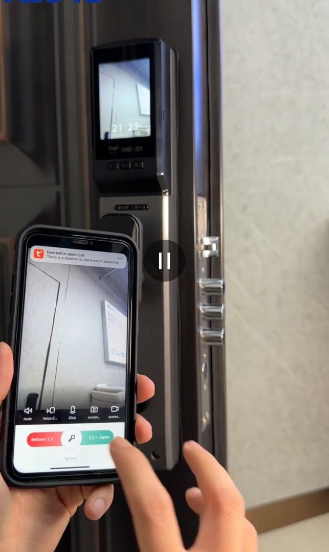 Smart Lock with Face Recognition (Category: Locks, Doors & Gates) located in Valenzuela. Submitted by rcl_online (Listing ID 1404190003, Image 2). Description: Smart lock features multiple unlocking methods: face recognition, fingerprint, password, card, and key. It includes a display, function key, and one-key switch locking knob. .