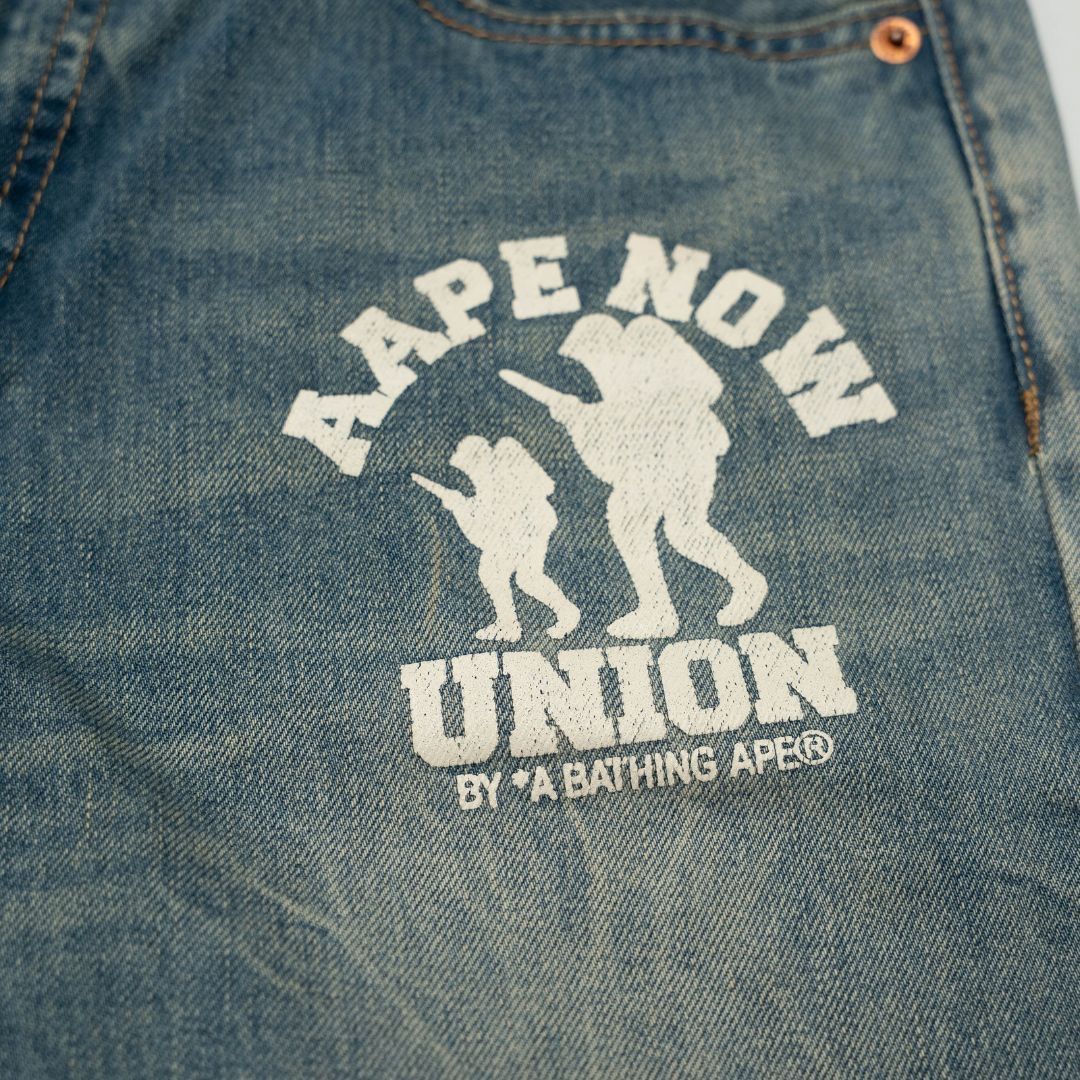 Vintage Aape denim pants (Category: Jeans) located in San Pedro. Submitted by thriftsouthfinds (Listing ID 1404336183, Image 3). Description: Length: 44 inches Width: 16 inches.