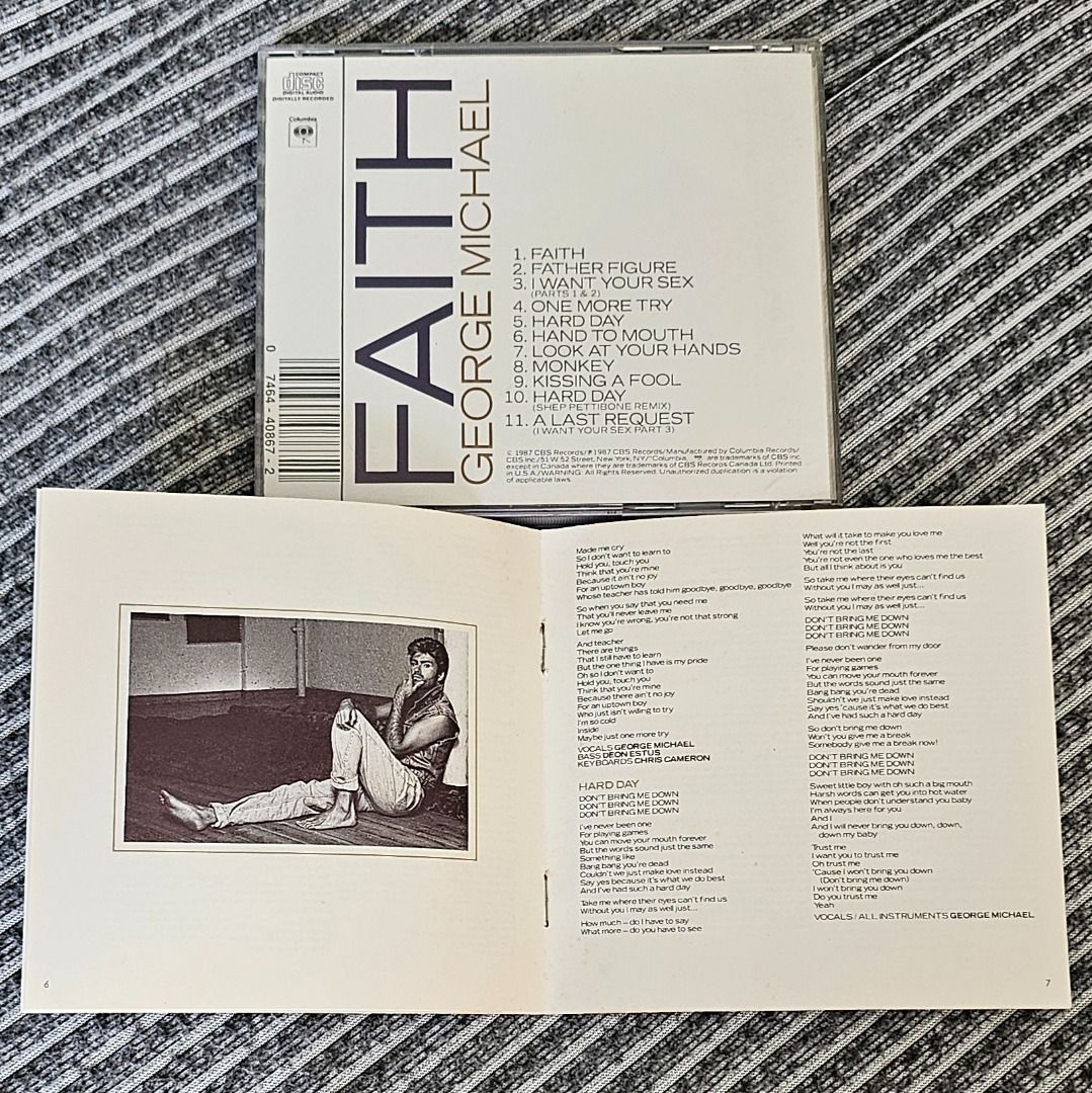 🌟 🇺🇸 [CD CBS] George Michael – Faith (1987) (Category: CDs & DVDs) located in Singapore. Submitted by strangecell (Listing ID 1404516567, Image 3). Description: Many more Various Genres: https://www.carousell.sg/p/1253907759 Electronic Dance, EDM, DJ Mix: https://carousell.com/p/1035784902 Easy Listening, Funk Soul, Lounge, Jazz, New Age, Chill-out: https://carousell.com/p/1028943398 ************************************** Self-collect at Area 