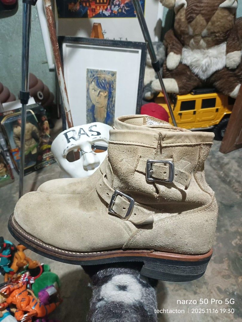 Chippewa Sand Suede Engineer Boots (Category: Boots) located in Santo Tomas. Submitted by pickers_corner (Listing ID 1404531557, Image 2). Description: Chippewa Sand Suede Engineer Boots, Men's, Beige, 91070, Steel Toe, Goodyear Welt Construction, Vibram Sole. size 10E Very good condition minimal heel drag price.