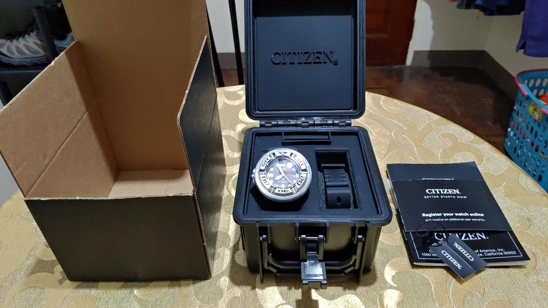 Citizen Promaster Dive Ecozilla 300M BJ8050-08E (Category: Men's Watches) located in Quezon City. Submitted by racp2k8 (Listing ID 1404485329, Image 3). Description: Citizen Promaster Dive Ecozilla Eco-Drive 300M BJ8050-08E. Barely used. No scratches. No issues. New capacitor replaced by Citizen service center (Timeline Cubao). Includes box, case, extension strap, paperwork. Sold as is. Ever Gotesco Commonwealth meetup. Other possible meetup loca