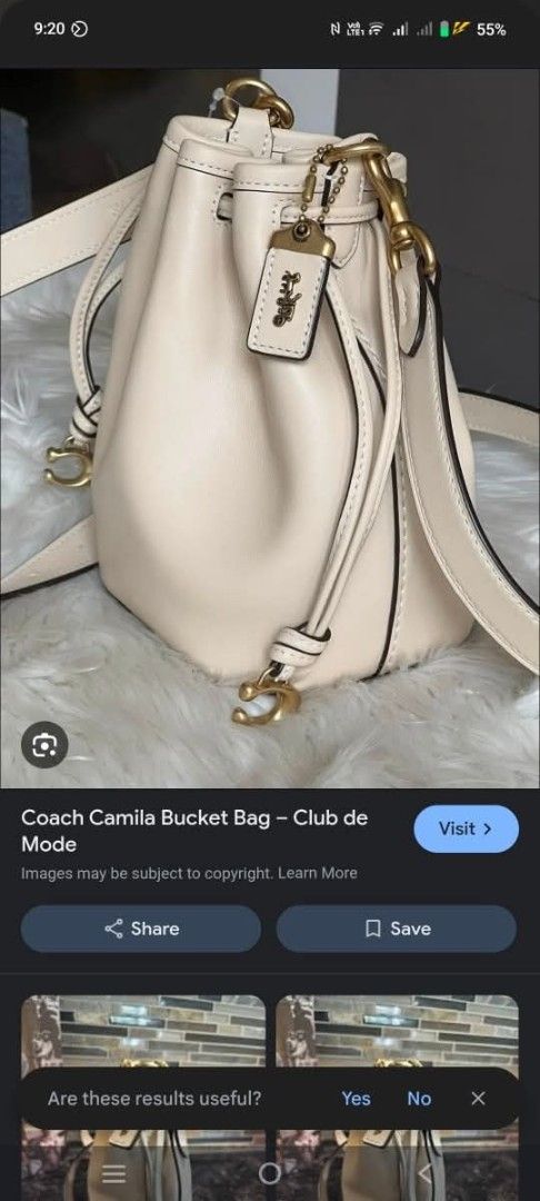 Coach Camila Bucket Bag (Category: Luxury Bags & Wallets) located in Valenzuela. Submitted by boutiquechic (Listing ID 1404422464, Image 2). Description: NO FLAWS ‼️ - Cream-colored Coach Camila bucket bag - Drawstring closure - Detachable shoulder strap - Gold-tone hardware - Includes Coach hangtag.