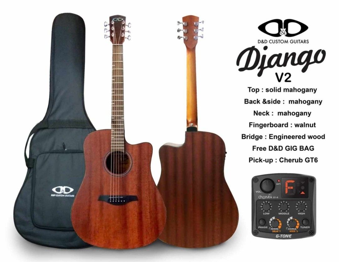 DND mahogany django v2 Guitar (Category: Musical Instruments) located in Caloocan City. Submitted by royalfish_02affa (Listing ID 1404458874, Image 2). Description: DND mahogany django v2 Can pass as bnew rarely used indoor only. rfs pc upgrade bought this for 14,000php Selling for 10k fix.