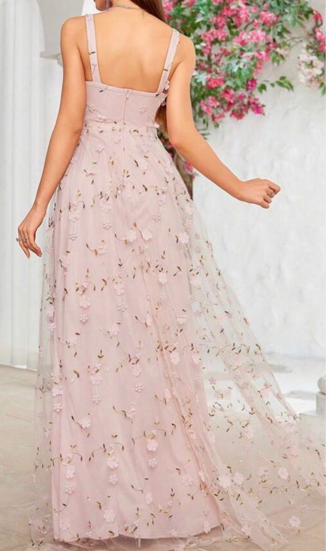 Floral Embroidered Maxi Dress (Category: Dresses) located in Las Pinas. Submitted by ssuarez0 (Listing ID 1404472944, Image 3). Description: - Soft pink maxi dress - Delicate floral embroidery - Sweetheart neckline - Spaghetti straps - Floor-length, flowing skirt - Fitted bodice, A-line silhouette - Padded - Ideal for special events - Used once - Bust: 35in - Waist: 28in .