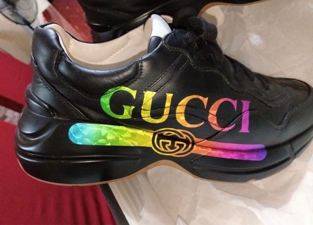 Gucci Rhyton Black (Rainbow) (Category: Sneakers) located in Mandaluyong City. Submitted by toothdoc (Listing ID 1404460444, Image 3). Description: - Authentic Gucci Rhyton Black (Rainbow) twice used only. sobrang iningatan. US 7 (men's) kasya sa US 8.5 (women's) RFS: Hindi nagagamit price is negotiable. let me know.