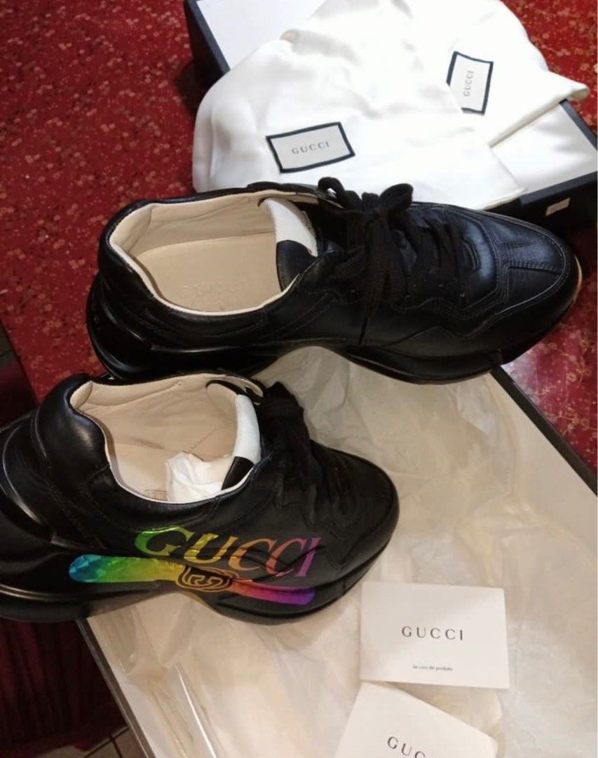 Gucci Rhyton Black (Rainbow) (Category: Sneakers) located in Mandaluyong City. Submitted by toothdoc (Listing ID 1404460444, Image 2). Description: - Authentic Gucci Rhyton Black (Rainbow) twice used only. sobrang iningatan. US 7 (men's) kasya sa US 8.5 (women's) RFS: Hindi nagagamit price is negotiable. let me know.