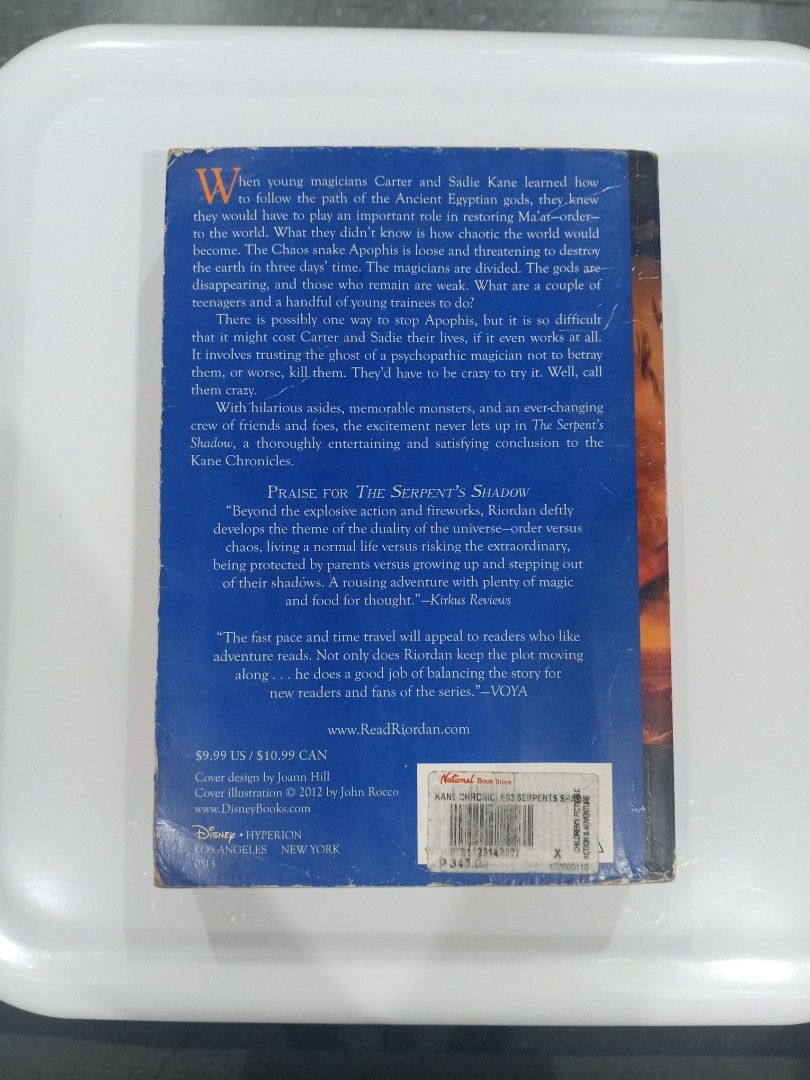 Kane Chronicles The Serpent's Shadow by Rick Riordan (Category: Storybooks) located in Quezon City. Submitted by miwalexa (Listing ID 1404388164, Image 2). Description: minor defects on cover .