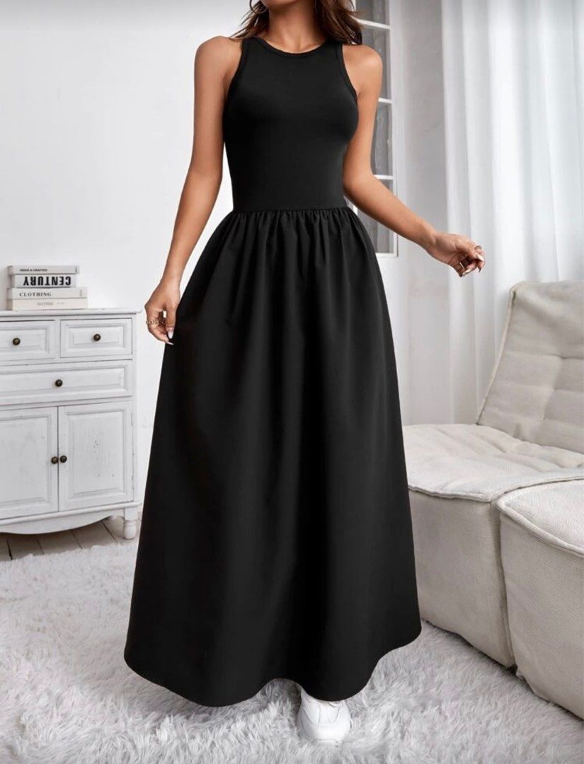 SHEIN Long flared Hem dress (Category: Dresses) located in Quezon City. Submitted by _judebbr1 (Listing ID 1404491282, Image 1). Description: Got this from Shein for ₱888. SHEIN Essnce Solid Sleeveless Flared Hem Dress. Used once only..