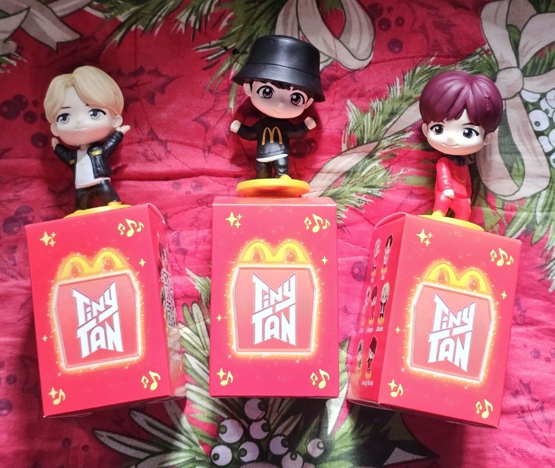 McDonald's BTS Tiny Tan Encore Ed. (HOBI + JM/JK) (Category: Designer & Blind Box Toys) located in Baguio. Submitted by noockosmos (Listing ID 1404408694, Image 1). Description: Hobi + Jimin OR Hobi + Jk +pf&sf 150 for 2 figures.