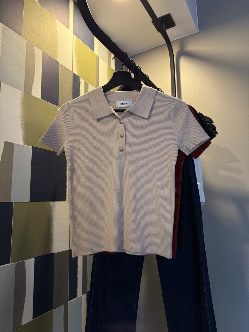 ONE K Ribbed Polo Shirt (Category: Shirts) located in Manila. Submitted by declutterwithelle (Listing ID 1404402172, Image 3). Description: BKK CLOTHES ON HAND | SHOP WITH JOY 📌 One K Knitted Top 🧾 Available in Black (2), Red (1), Beige (2), Cream (2), & Mocca (2) ❗️Fits best: XS-SM.