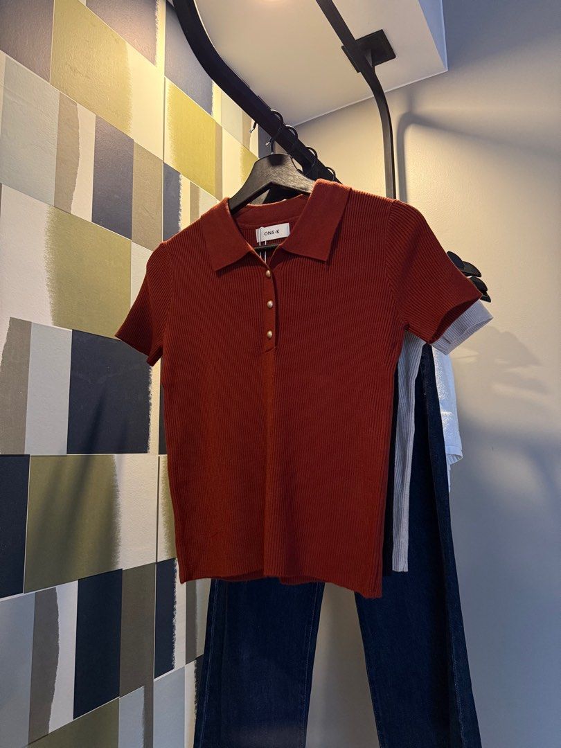 ONE K Ribbed Polo Shirt (Category: Shirts) located in Manila. Submitted by declutterwithelle (Listing ID 1404402172, Image 2). Description: BKK CLOTHES ON HAND | SHOP WITH JOY 📌 One K Knitted Top 🧾 Available in Black (2), Red (1), Beige (2), Cream (2), & Mocca (2) ❗️Fits best: XS-SM.