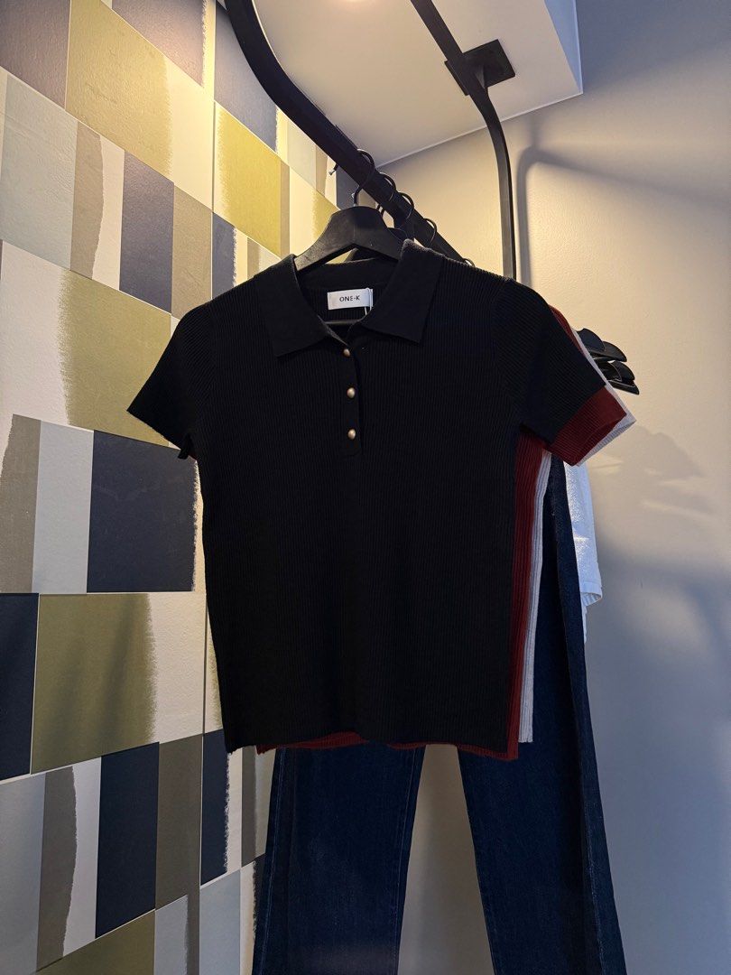 ONE K Ribbed Polo Shirt (Category: Shirts) located in Manila. Submitted by declutterwithelle (Listing ID 1404402172, Image 1). Description: BKK CLOTHES ON HAND | SHOP WITH JOY 📌 One K Knitted Top 🧾 Available in Black (2), Red (1), Beige (2), Cream (2), & Mocca (2) ❗️Fits best: XS-SM.