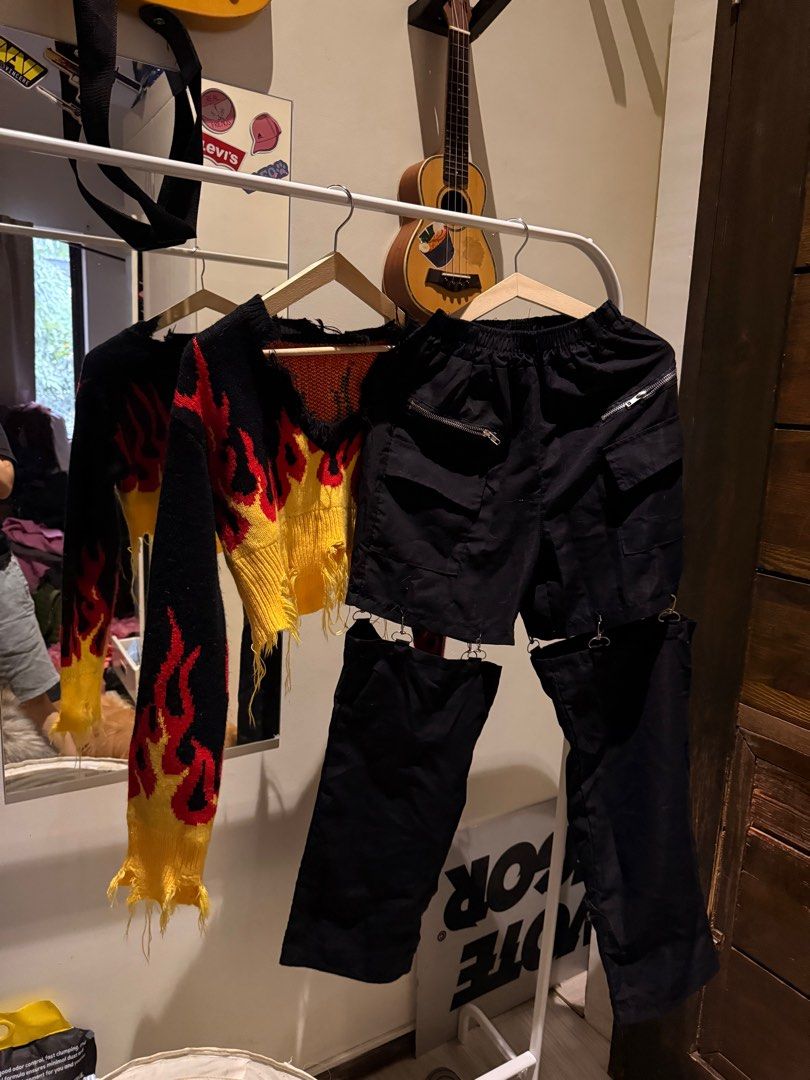 OUTFIT BUNDLE: Flame Knit Sweater and Black Pants (Category: Sets or Coordinates) located in Quezon City. Submitted by kayasclosed (Listing ID 1404443587, Image 1). Description: BUNDLE PRICE ₱ 600 TINGI PRICE: ₱350 each size: XS-M frames other dimensions: top fits XS-M frames, pants are stretchable and fit 24”-30” waistlines NOTES !! 𐔌՞ ܸ.ˬ.ܸ՞𐦯 • shipping via j&t or lalamove • prices are negotiable within reason and for sure buyers only • reaso