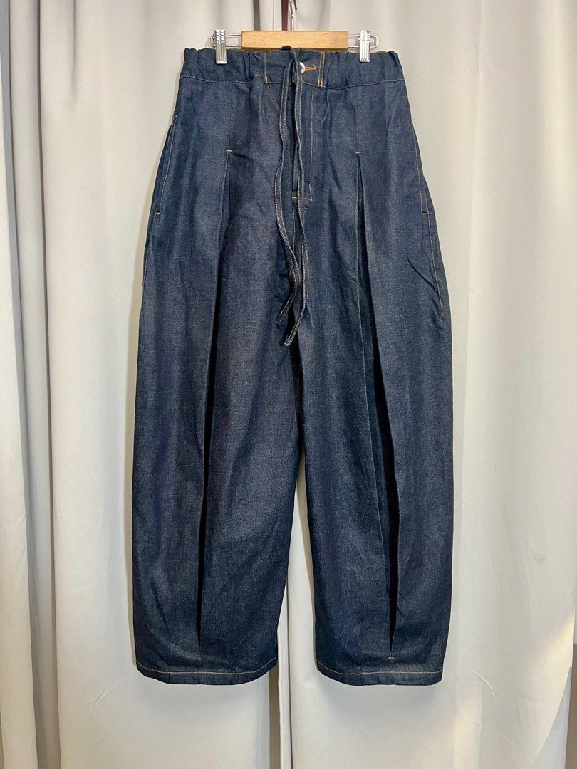 Sage nation Box Pleat Trouser Denim - Raw Indigo, 他的時尚, 褲子