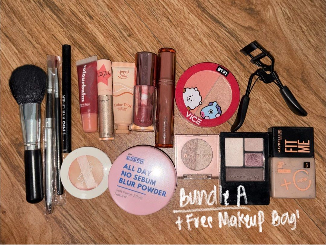 Used Makeup with Free Makeup Bag (Category: Makeup) located in Makati City. Submitted by chickst3r (Listing ID 1404435861, Image 1). Description: Used Makeup FS ꩜ ₱200 per bundle ꩜ USED so please manage ur expectations ꩜ each bundle comes with a base, blush, contour, powder, lippies, brushes and a new mesh makeup bag ꩜ dm for more pictures and shades ꩜ mop: gcash / bank transfer ꩜ mod: sdd / jnt .