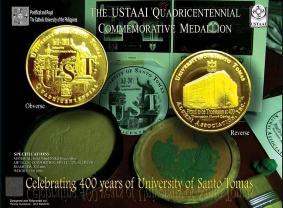 UST Quadricentennial Medal (Category: Currency) located in Manila. Submitted by banene_poteto (Listing ID 1404504051, Image 3). Description: Have acid test on the back. See picture. .